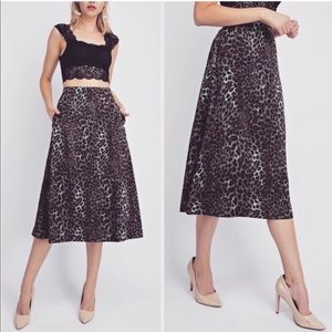 Leopard Print A-Line Midi Skirt